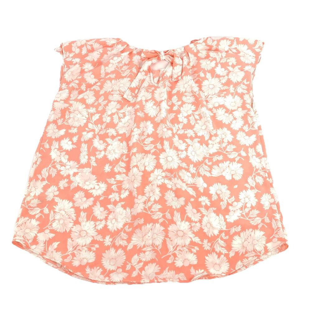LC Lauren Conrad Flower Print Flatter Sleeve Tie Back Blouse Large Peach White L - Picture 2 of 6